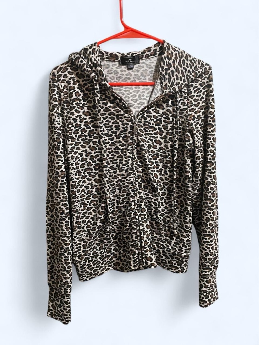 Iris Basic Leopard Print Zip Up Hoodie in Brown, Black, and Cream